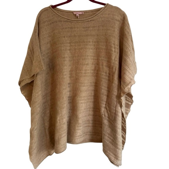 NWT Calypso St Barth Knit Poncho Sweater Bohemian Pullover Neutral Tan Large